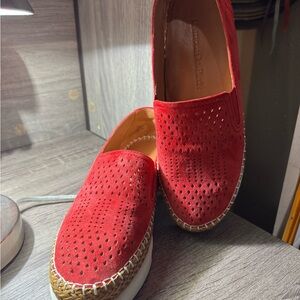 Red Perforated Slip-On Shoes